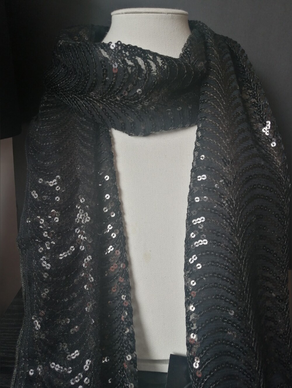 🇨🇦 Vintage Cartise Mesh Sheer Sequin-Accented Evening Shoulder Scarf Shawl